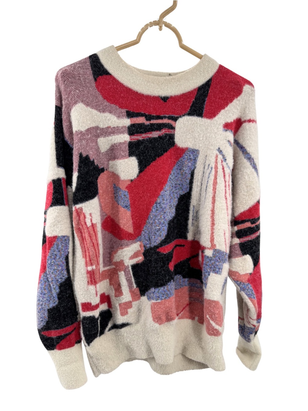 Desigual Crewneck Sweater in Red, Cream & Black Abstract Print L soft colorful - Picture 3 of 12
